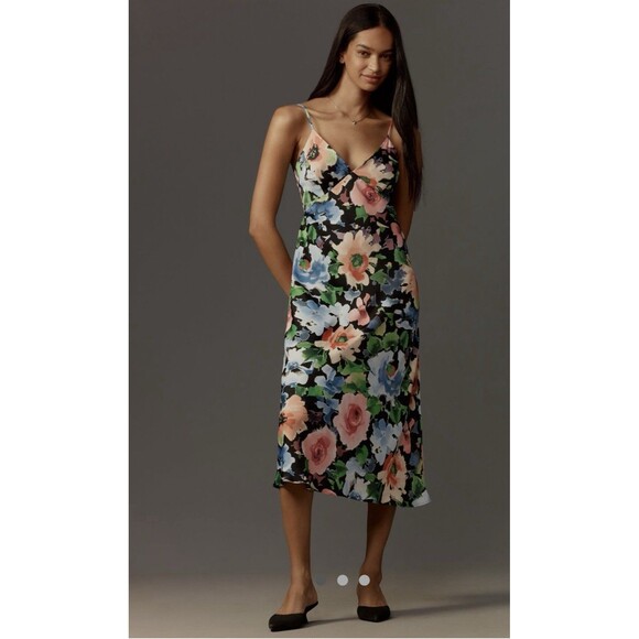 Women Dress Anthropologie sleeveless v neck slip midi dress black sz md NWT - Picture 1 of 6